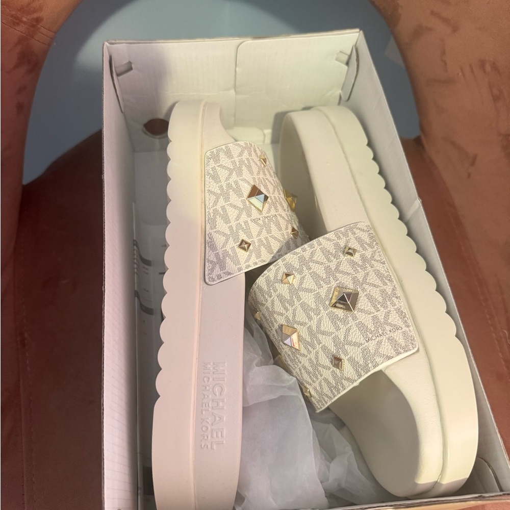Michael Kors Cream Logo Slide Sandals